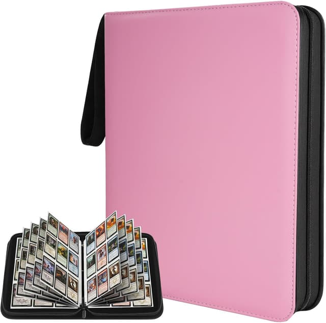 Detalle de 9 Pocket Trading Card Zip Binder (Pink) — Holds Up to 900 Cards with Removable Sleeves