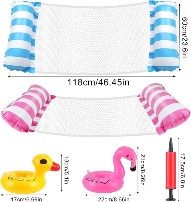 Detalle de 2 Pack Netted Lilo Pool Inflatables with Pump and Drink Holders (2 Water Hammocks, 4-in-1 Hammock Floats)
