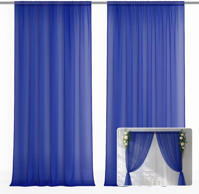 Detalle de EMART Blue Backdrop Curtains (tulle chiffon), 2-panel set for 3x3m stage & photo backdrops