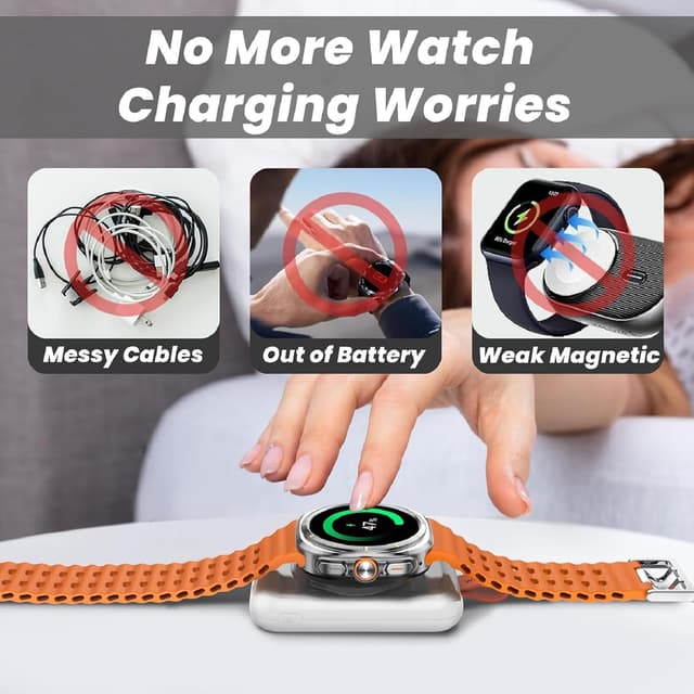 Detalle de ACEQINGSE Portable Charger for Samsung Galaxy Watch 8 (Wireless Magnetic 1800mAh Power Bank, White)