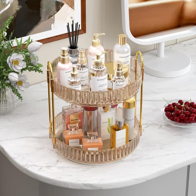 Detalle de MOACC 2-Tier Rotating Makeup & Skincare Organiser with 360° Swivel Base (Gold)