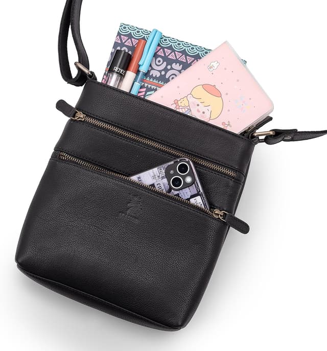 Thumbnail 3 de LEARICHI Schwarze Leder-Umhängetasche 9x2x10