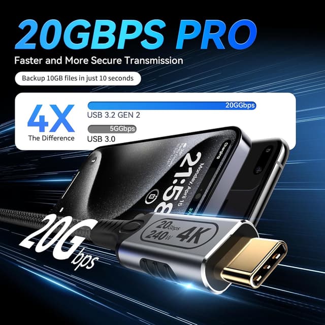 Detalle 2 de BAWIOFIAU USB‑C-Braiding-Kabel (USB 3.2 Gen 2) – kurz 0,25 m, bis 20 Gbps, 4K@60Hz, bis 240 W