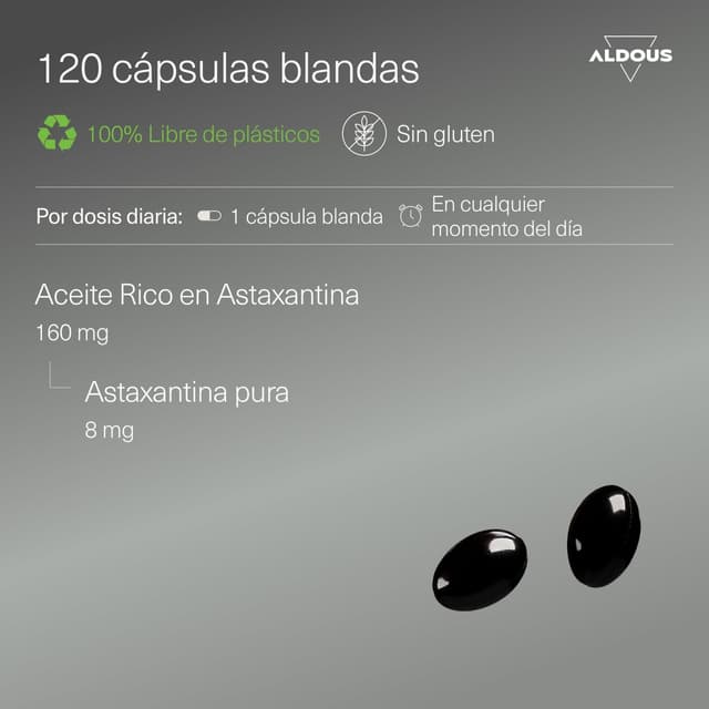 Detalle 1 de ALDOUS Astaxantina Natural Pura 8 mg — 120 perlas