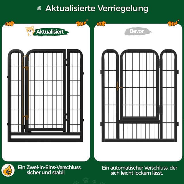 Detalle de Yaheetech Welpenauslauf 80 cm hoch, 8-teilig faltbares Freilaufgehege mit automatischer Verriegelung