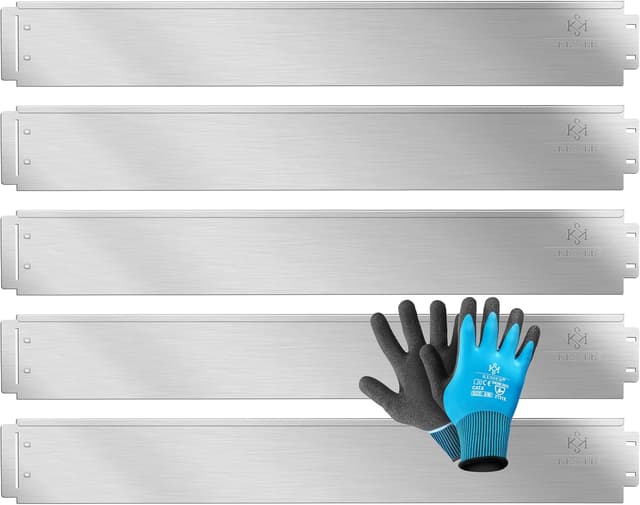 Detalle de KESSER Rasenkante Beetumrandung Beetbegrenzung aus verzinktem Metall inkl. Handschuhe – 5 m, 100 x 14 cm (Stecksystem)