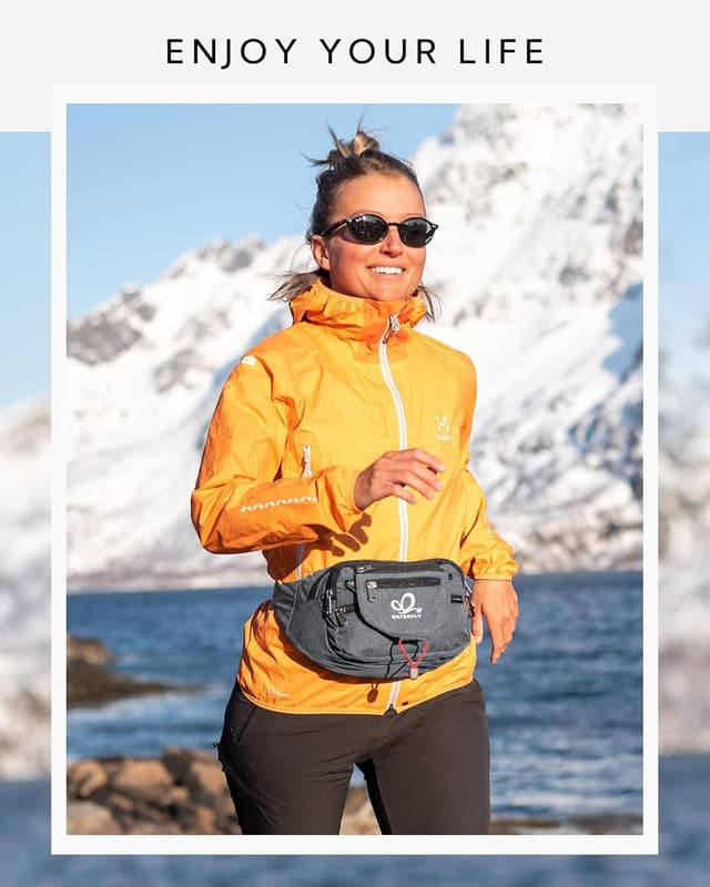 Detalle 2 de Waterfly Bauchtasche/ Gürteltasche für Damen & Herren – Sport-Hüfttasche zum Laufen, Fitness & Wandern in Grau