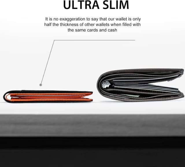 Detalle de GSOIAX Slim Wallet for Men RFID Blocking Leather Bifold (Carbon Black and Orange) — Ultra-Thin Carbon Fiber Credit Card Holder