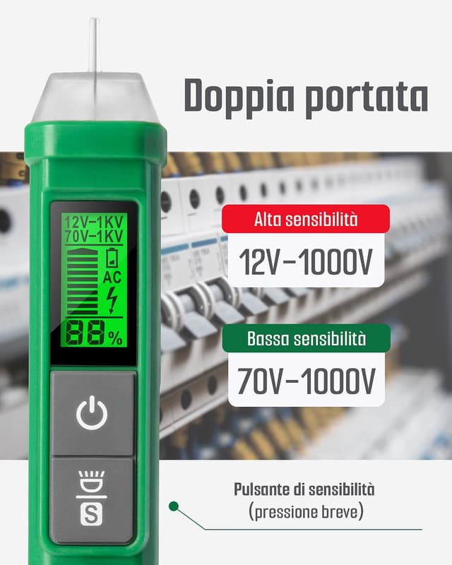 Detalle 2 de TESMEN TN-213: penna rilevatore di tensione cercafase senza contatto con display LCD e torcia (verde)