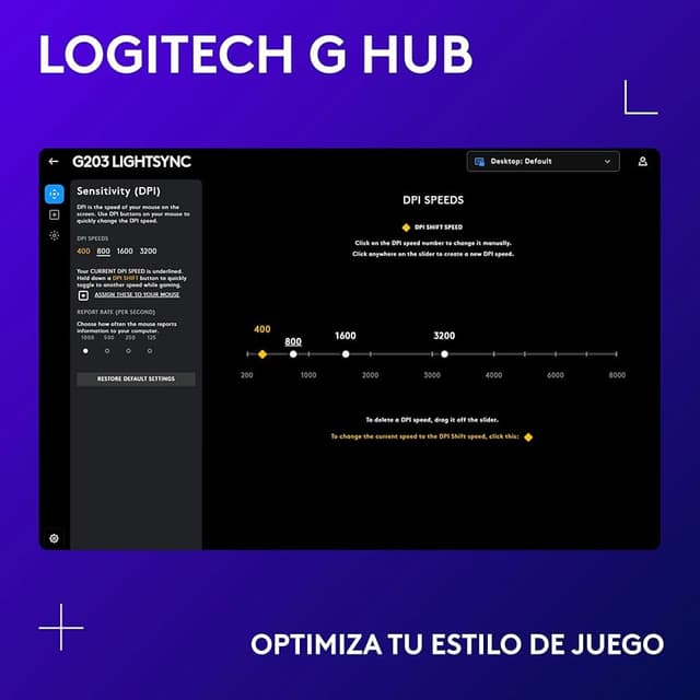 Detalle 1 de Logitech G203 LIGHTSYNC Ratón Gaming USB RGB, 8K DPI