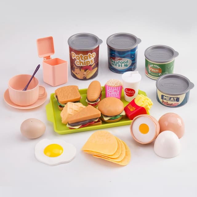 Detalle de 200Pcs Mini Play Kitchen Accessories Set for Kids (Pretend Cooking Playset) — Cookware, Tableware, and 2 Fruit Sets, Pink