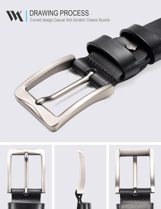 Detalle de WOLFANT 1.5" Full Grain Leather Belt for Men (Gift Box) — 100% Italian Solid Leather