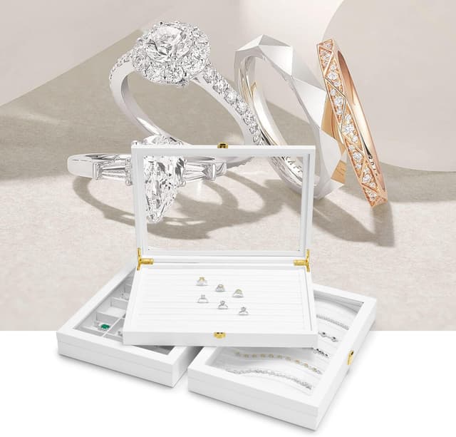 Thumbnail 6 de Papten Bandeja apilable para joyas con tapa de piel, blanca