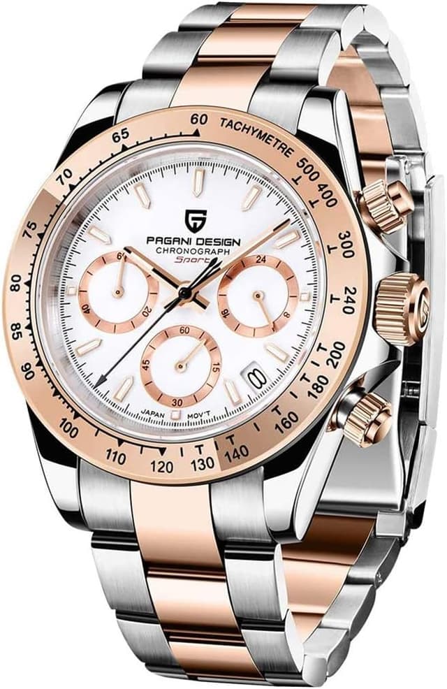 Detalle de Orologio TYBERLEY Pagani Design Classic da uomo con cronografo al quarzo VK63, ghiera ceramica e cinturino in gomma