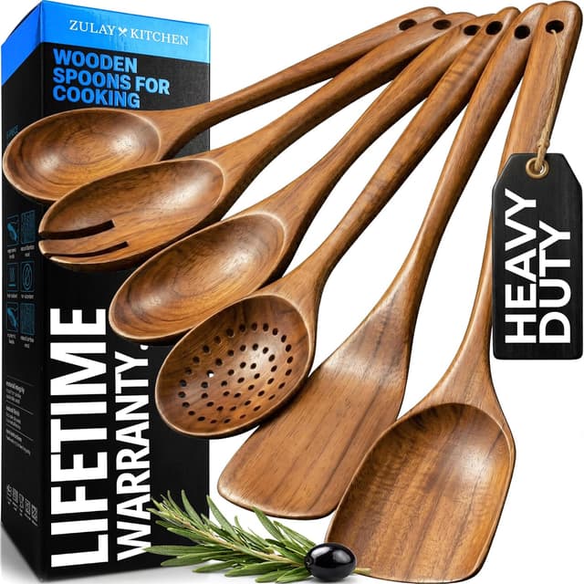 Detalle de Zulay Kitchen 6-Piece Teak Wood Spoons set 🍽