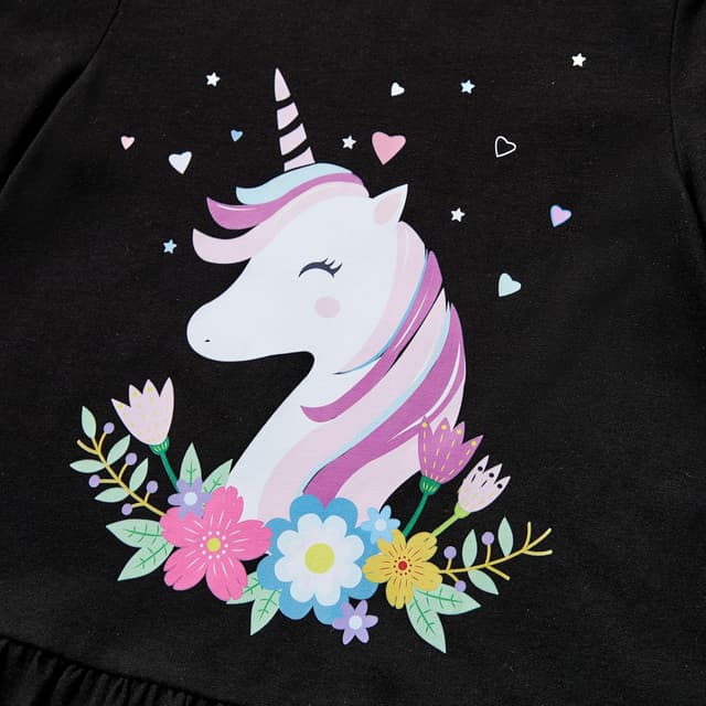 Detalle de Lot de 3 robes d’été pour fille PATPAT (2 à 7 ans) – manches courtes à volants, 3 motifs