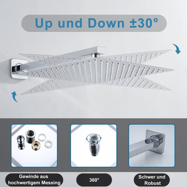 Detalle de JOHO pommeau de douche pluie 40×40 cm avec bras 37 cm en acier inox SUS304