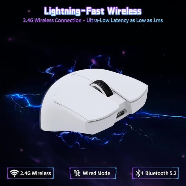 Detalle de ATTACK SHARK X11 SE Mouse da Gaming Wireless 3 modalità (BT/2.4G/Cablato) con sensore PixArt PAW3311, 22000 DPI e batteria fino a 65 ore (Bianco)