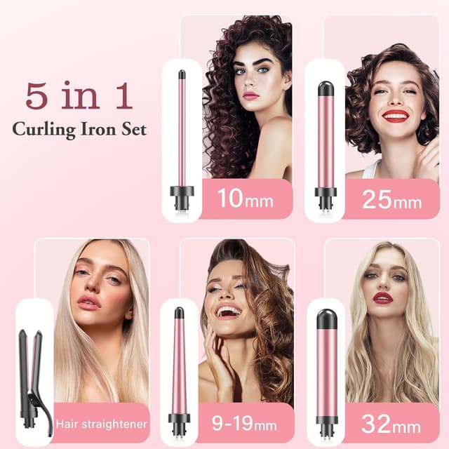 Detalle 2 de BESTOPE MIX Boucleur à cheveux 5 en 1 avec lisseur – kit de bouclage et embouts 10 à 32 mm