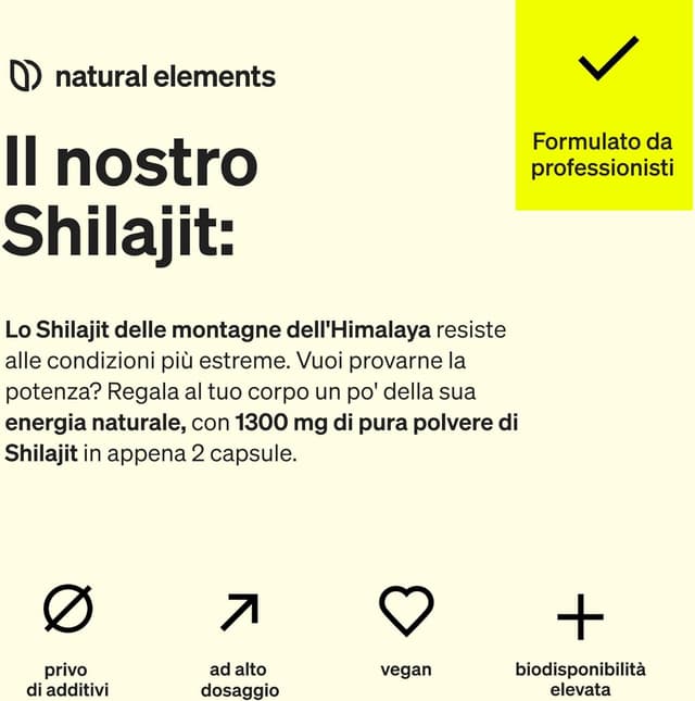 Detalle de natural elements Integratore di Shilajit 1300 mg per dose – 120 capsule vegane (prodotto in Germania, testato in laboratorio)