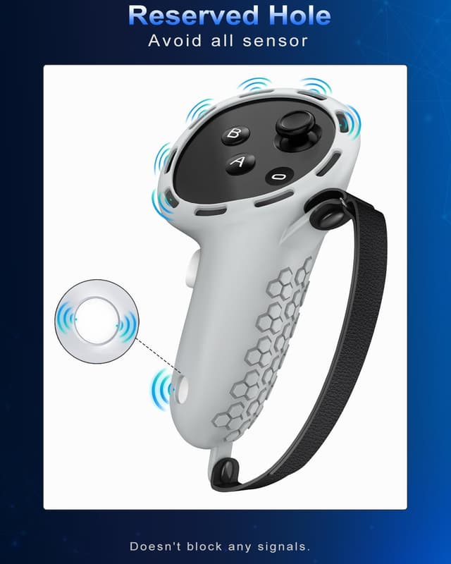 Detalle de AMZDM Controller Grip for Oculus Meta Quest 3S / Quest 3 VR Controllers (Gray) — Non-Slip Silicone Covers + Thumb Caps