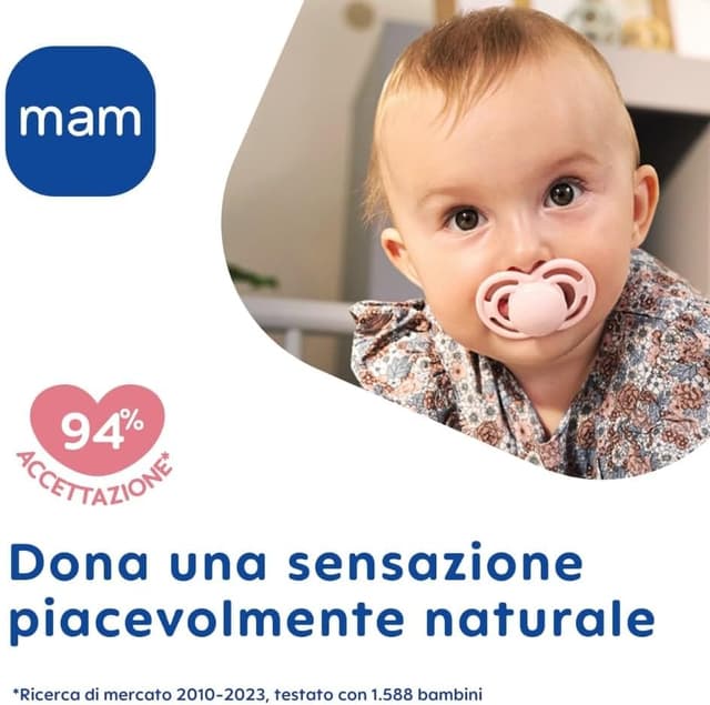 Detalle de MAM Perfect confezione doppia succhietto 16+ mesi (set da 2) in silicone SkinSoft con custodia sterilizzatrice, azzurro