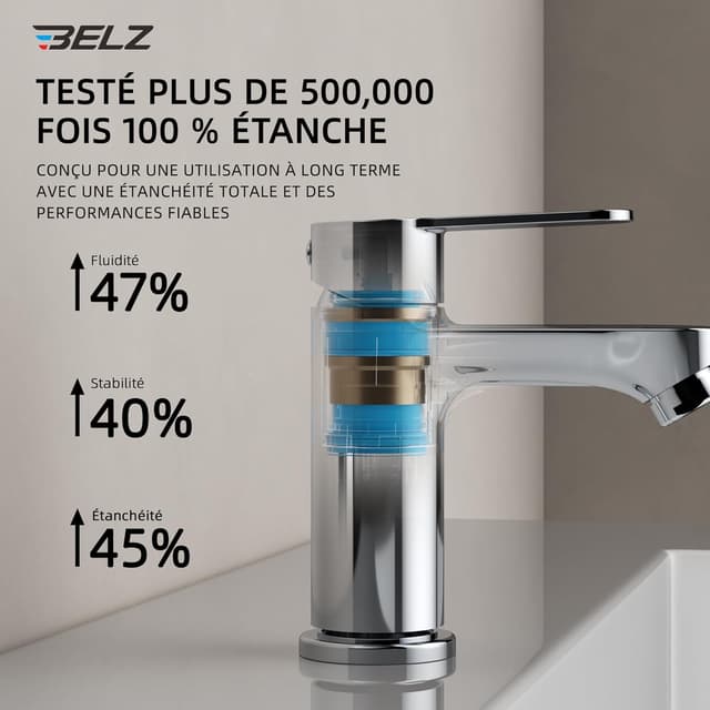 Detalle 2 de Mitigeur de lavabo BELZ monocommande chromé, bec hauteur 78 mm (raccord G 3/8)