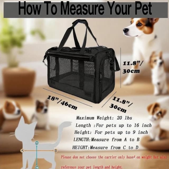 Detalle 2 de SHJOEE Soft Sided Cat/Dog/Pet Carrier Bag (46 x 30 x 30 cm) with Shoulder Strap & Removable Mat