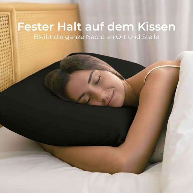 Detalle 2 de Dreamzie Kissenbezug 40x40 Baumwolle Renforcé im 2er-Set, Schwarz