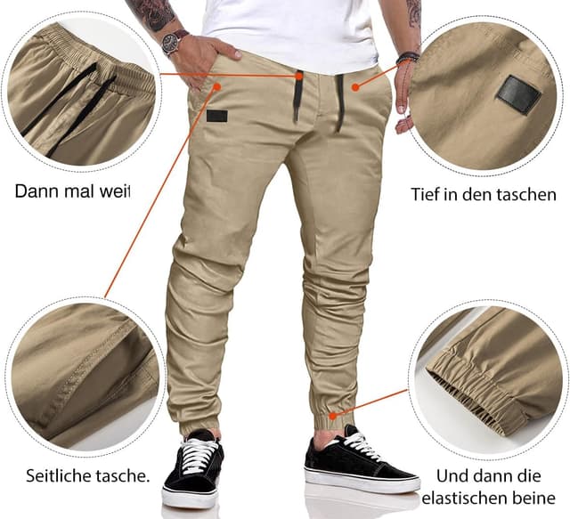 Detalle 2 de JMIERR Cargo-Chino Hose für Herren 94% Baumwolle