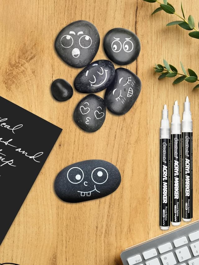 Detalle 2 de DealKits 5x Weiße Acrylstifte – deckende Acrylic Marker Brush Pen für Holz, Glas, Papier & Stein