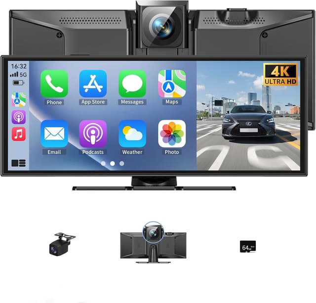 Detalle de 11.5-inch Wireless CarPlay & Android Auto Car Tablet Pro Max with 4K Front and 1080P Rear Camera, Mirror Link, AUX/FM/Bluetooth, 64GB SD