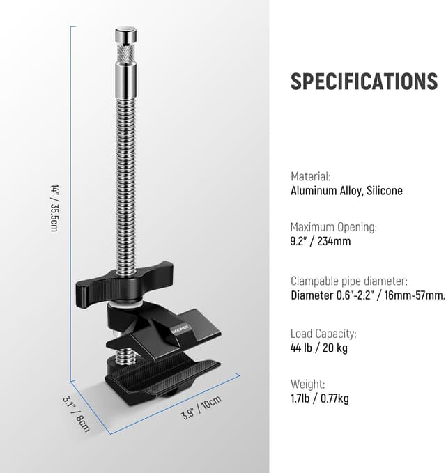 Thumbnail 6 de NEEWER 9" End Jaw Grip with 5/8" Stud (UA041) for C Stand and tubular mounts