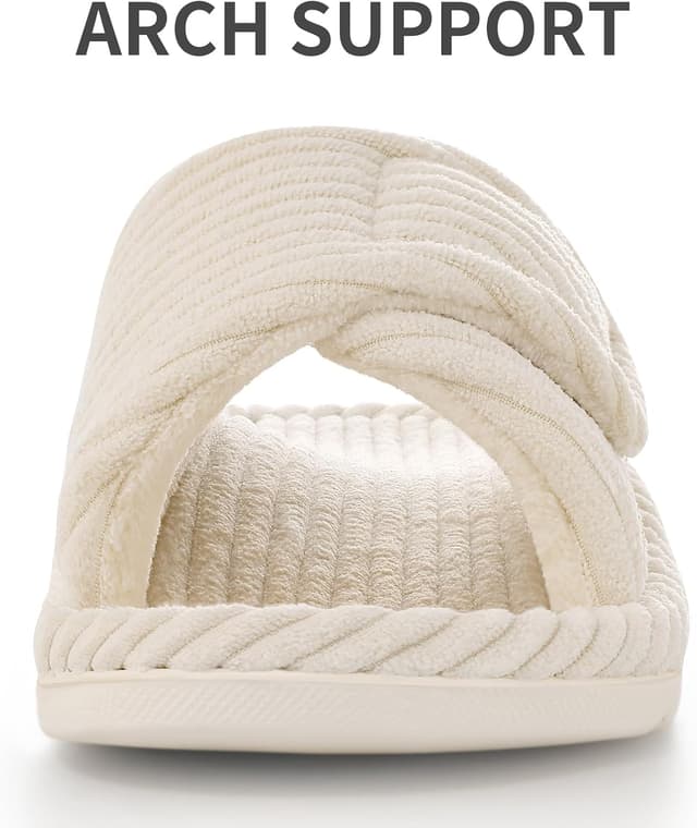 Detalle de Litfun Orthopedic House Slippers for Women with Adjustable Arch Support (Open Toe, Corduroy)