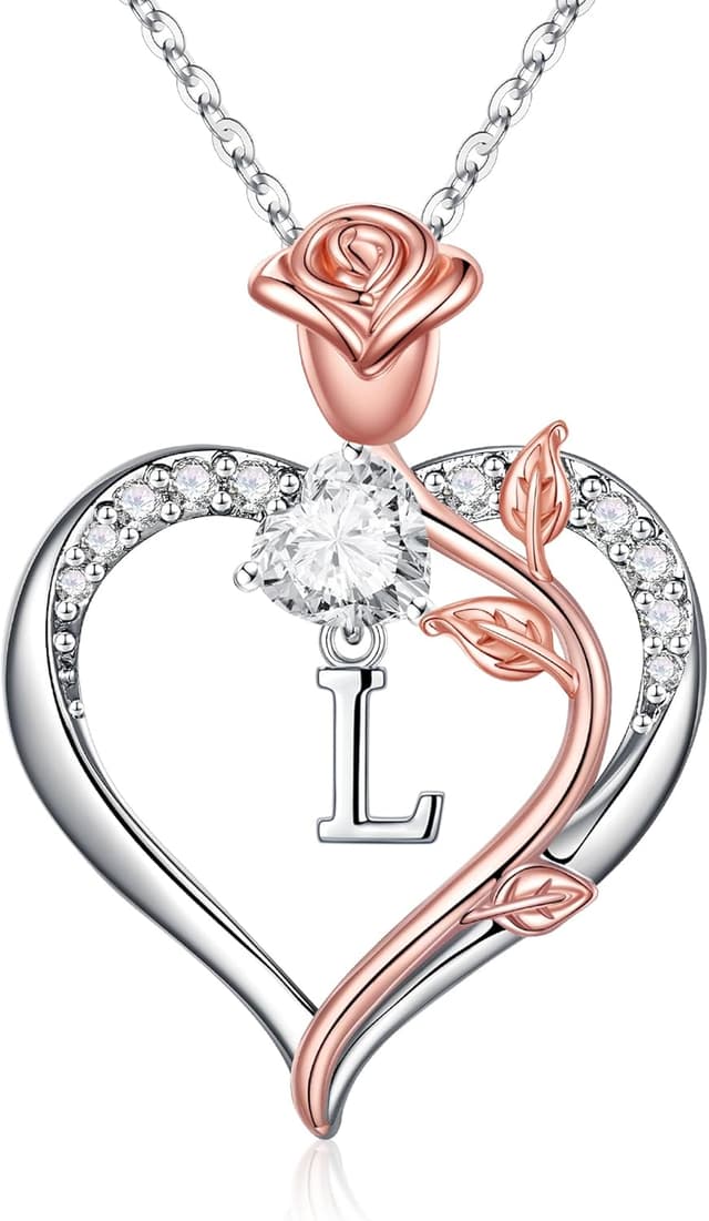 Detalle de TINGN Rosen-Herz Halskette Damen mit 14K Weißgold-Verzierung und CZ – Kettenanhänger als Geschenk