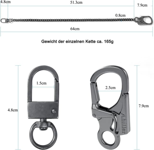 Detalle de Chaîne de portefeuille homme Ahiller avec mousqueton en alliage et chaîne en acier inoxydable (gris acier)
