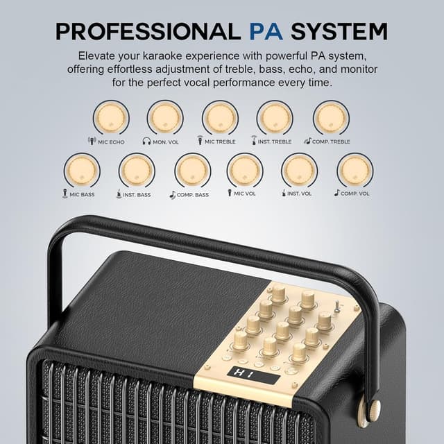 Detalle de SUPNIU 320W Peak Power Karaoke Machine with 2 UHF Wireless Microphones (Portable Bluetooth PA Speaker System)