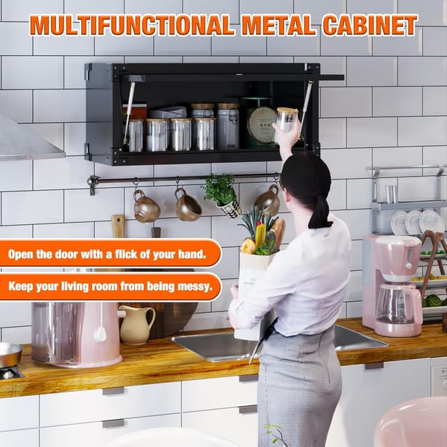 Thumbnail 6 de SUPEER Hängeschrank aus Metall mit abschließbarer Klapptür (Edelstahloptik), H38,6 × B80 × T30 cm, schwarz