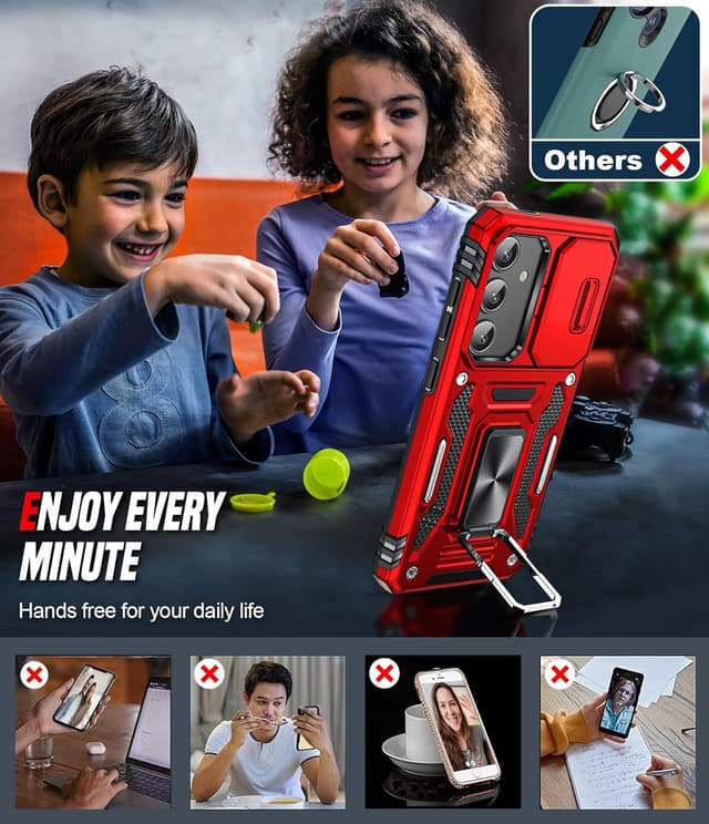 Thumbnail 6 de LeYi for Samsung Galaxy S25 phone case with sliding camera lens cover and rotatable kickstand (Red)