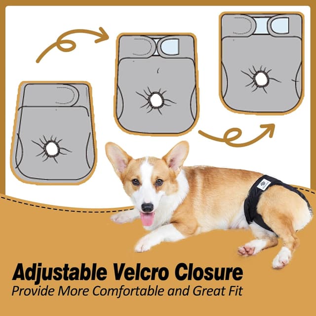 Detalle de Hisprout 3-Pack Female Dog Diaper (Incontinence, Reusable Washable Breathable) – XS, Black