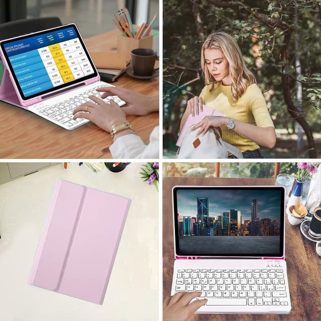 Thumbnail 6 de COEZFE Hülle mit Tastatur für Samsung Galaxy Tab S6 Lite 10,4 Zoll (2024/2022/2020) in Rosa – mit Pencil-Halter und Bluetooth-QWERTZ