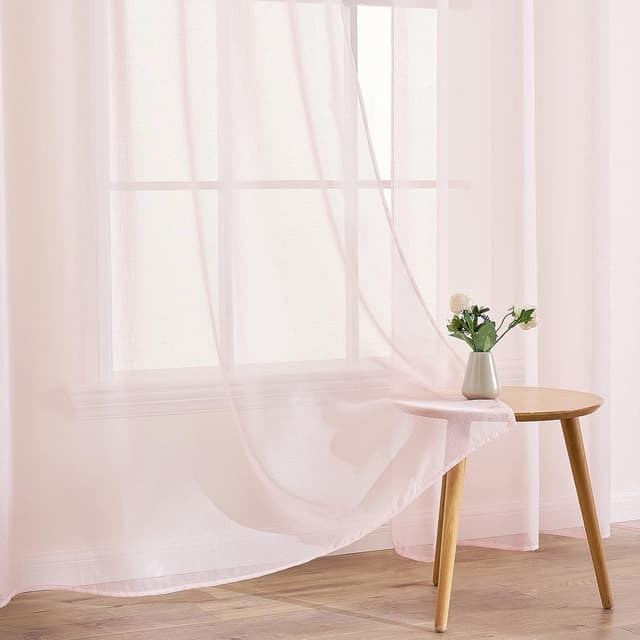 Detalle de EMEMA 2er-Set Sheer Voile-Gardinen mit Ösen, transparentes Polyester, 140 x 215 cm (B x H), rosa