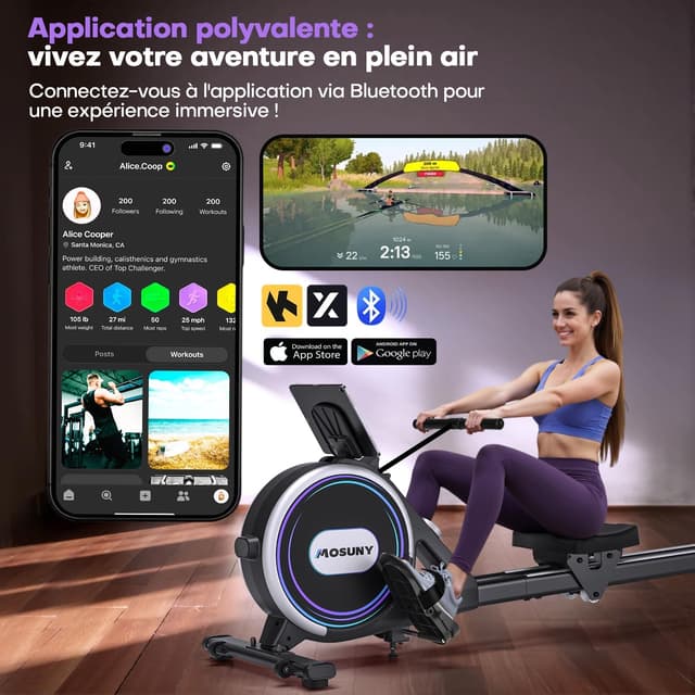 Detalle de Rameur MOSUNY magnétique d’appartement 32 niveaux de résistance (16/32) jusqu’à 180 kg