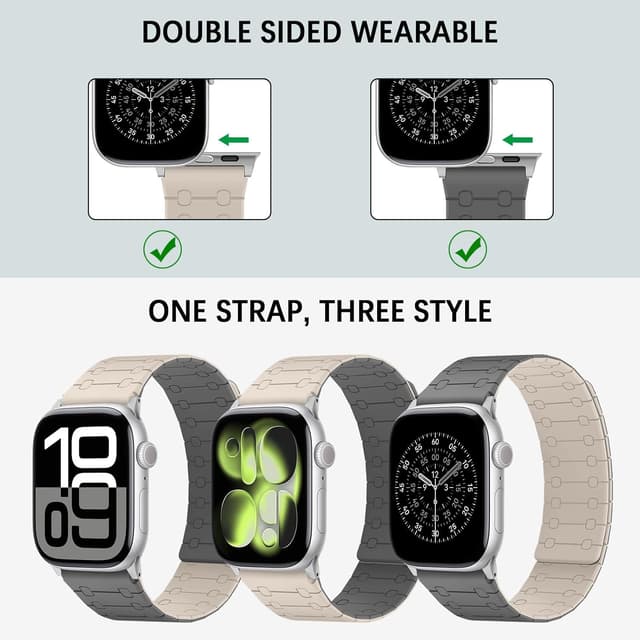 Detalle de Sixmoat Double-Sided Wearable Magnetic Straps for Apple Watch 42mm/41mm/40mm/38mm (Beige-Gray)