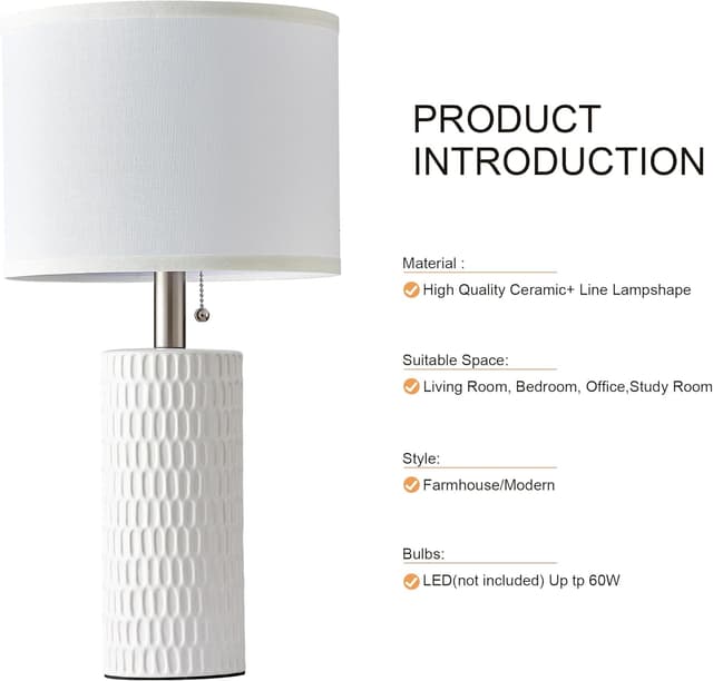 Detalle de Reaketon 20" Small Ceramic Table Lamps (Set of 2) for Bedside, Night Stands & Home Office