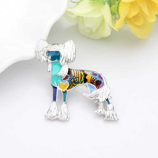 Thumbnail 2 de WEVENI Emaille Chinesischer Schopfhund Brosche 47 mm