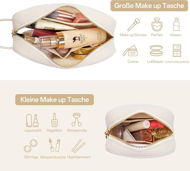 Detalle 2 de KALIDI Make-up Tasche aus Cord mit Fächern – tragbare Kosmetiktasche für Damen & Mädchen