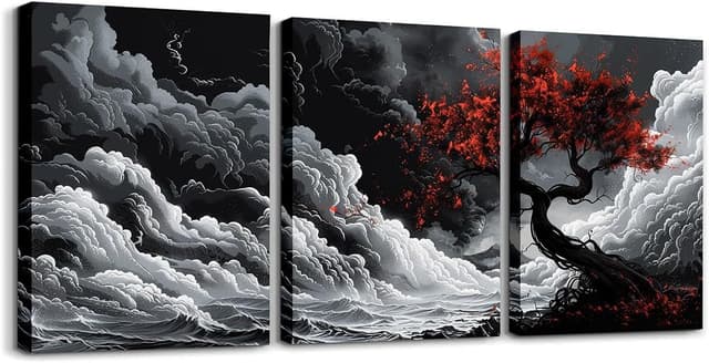 Imagen de Homewish 3 Piece Red Maple Leaves Canvas 12x16in en OfertitasTOP