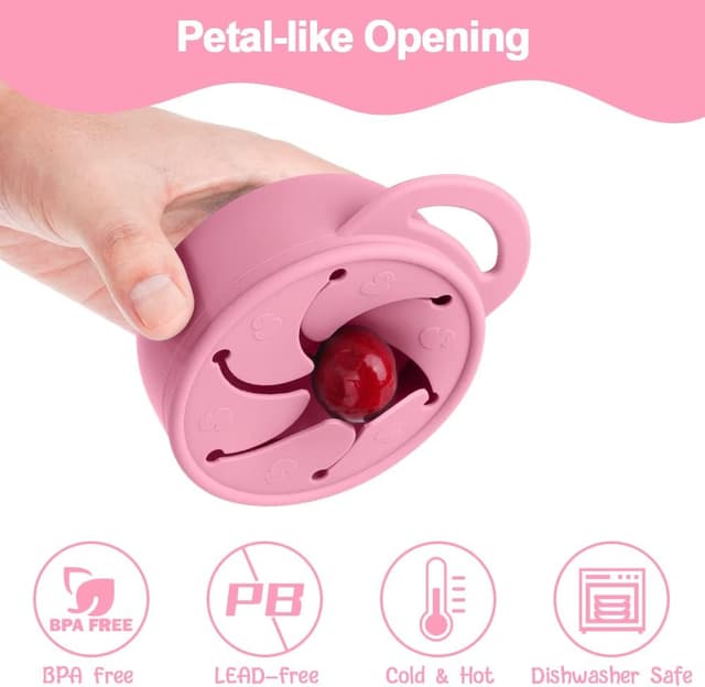 Detalle de Vicloon Tasse à collation en silicone pliable (boîte à goûter avec couvercle et poignées), sans BPA