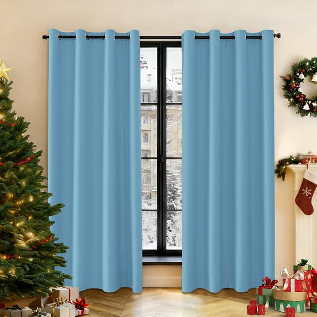 Detalle de Ystyle lot de 2 rideaux occultants imperméables 140x145 cm bleu clair